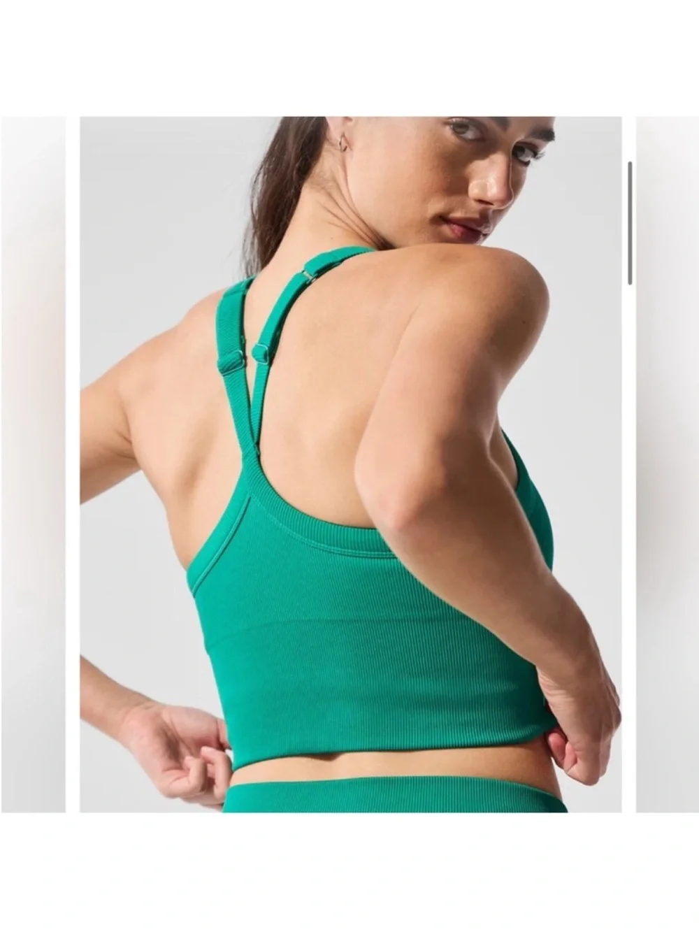Alo Yoga Ribbed Favorite Bra Tank Top Spruce Green Sz L 12-14 W9730R